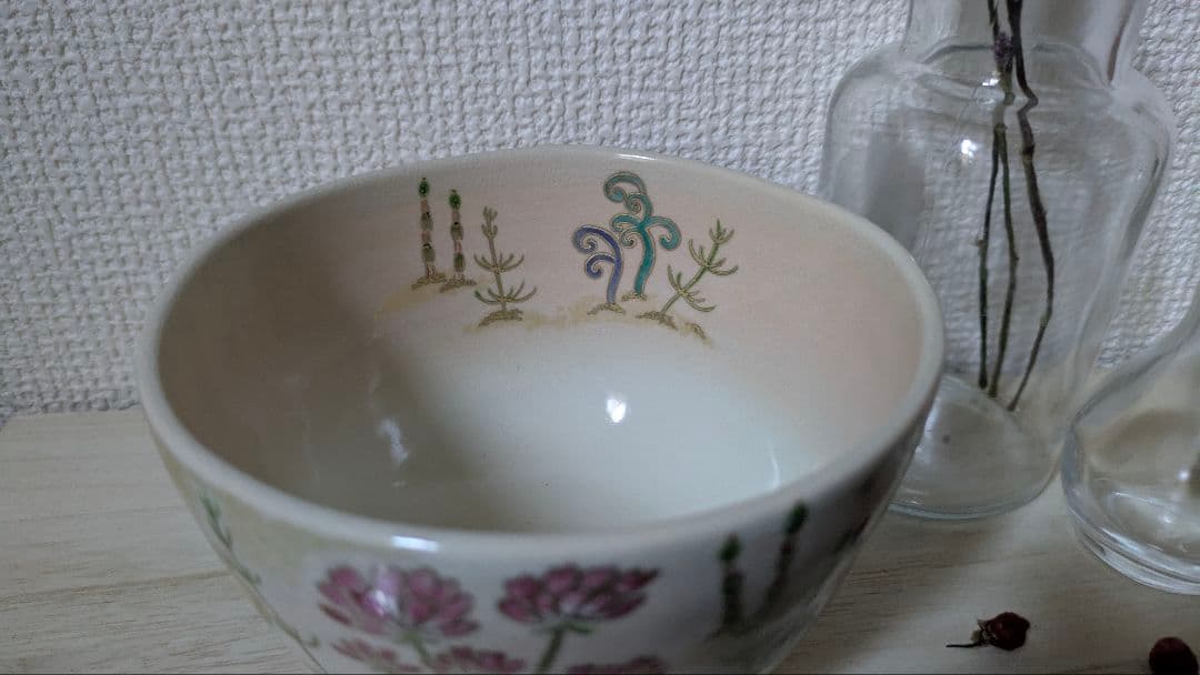 色絵 春の野 抹茶茶碗