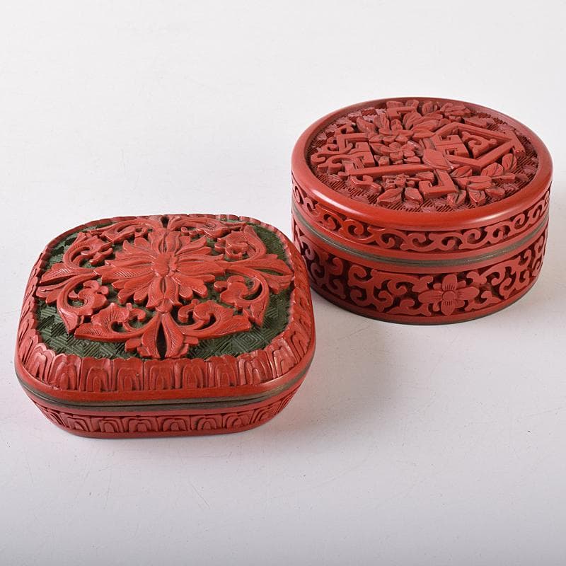 中国　剔紅　堆朱　内七宝　花文　香合　2点まとめて　D　R8207