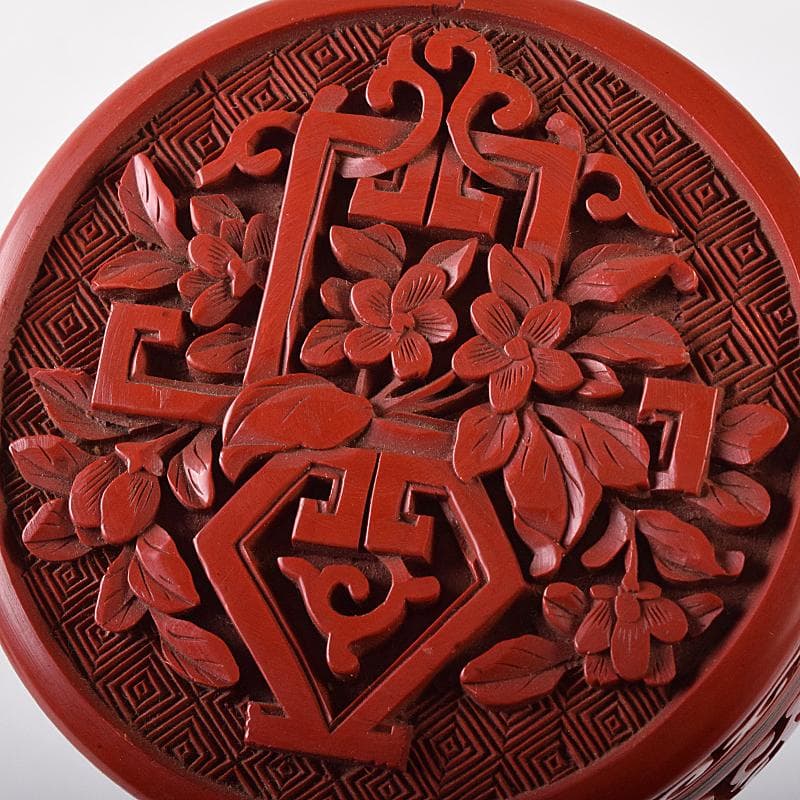 中国　剔紅　堆朱　内七宝　花文　香合　2点まとめて　D　R8207