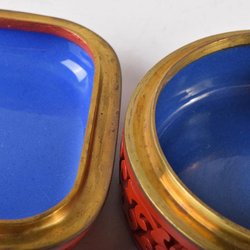 中国　剔紅　堆朱　内七宝　花文　香合　2点まとめて　D　R8207