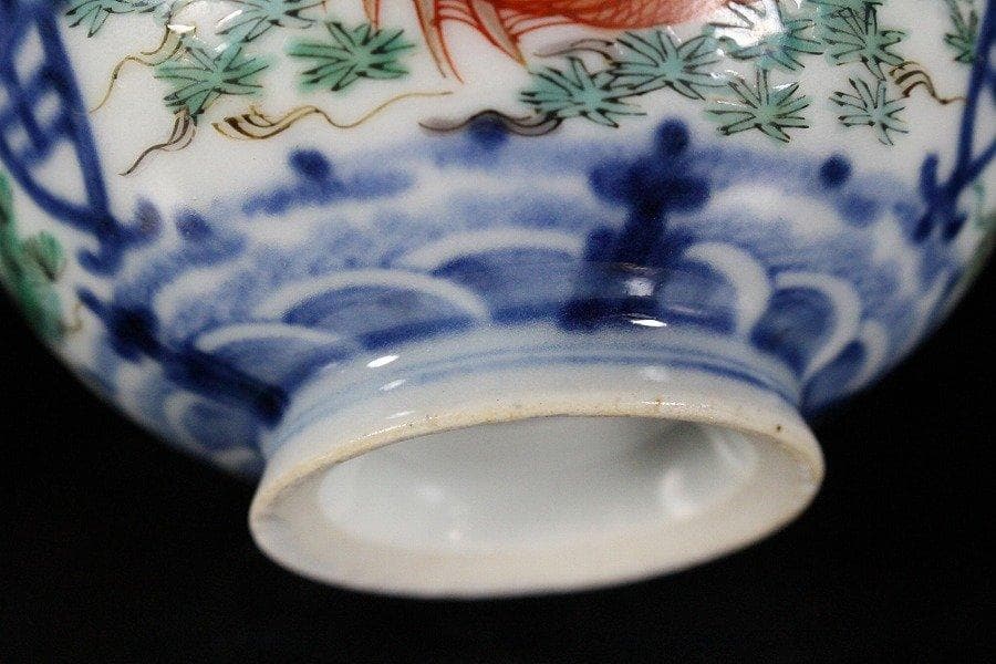 中国美術 彷古 五彩 藻草魚紋 蓋碗 乾隆款 五件 送料無料