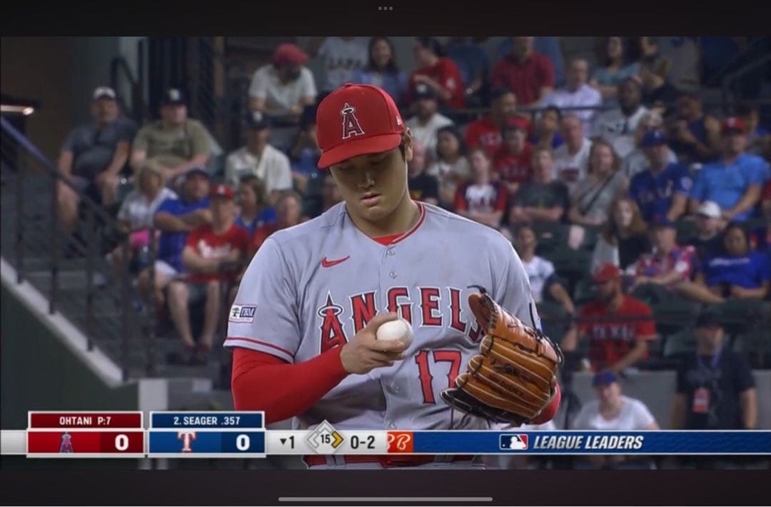 MLB 大谷翔平選手 対レンジャース戦 実使用球 マイクトラウト捕球