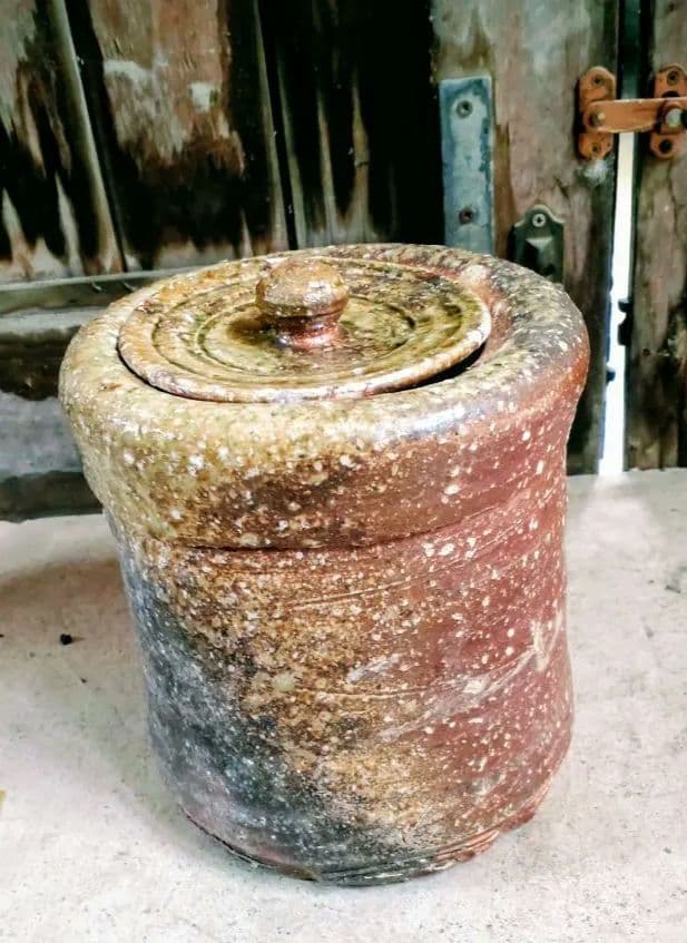 希少 アンティーク 信楽焼 先代 楽斉 茶道具 水指 蓋付き 逸品 灰被せ艶色