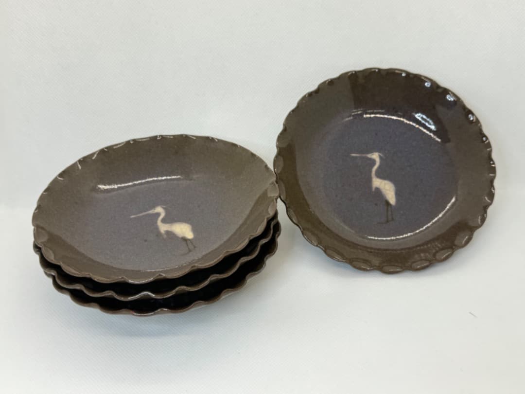 白鷺サギ絵皿(現川焼) ４客