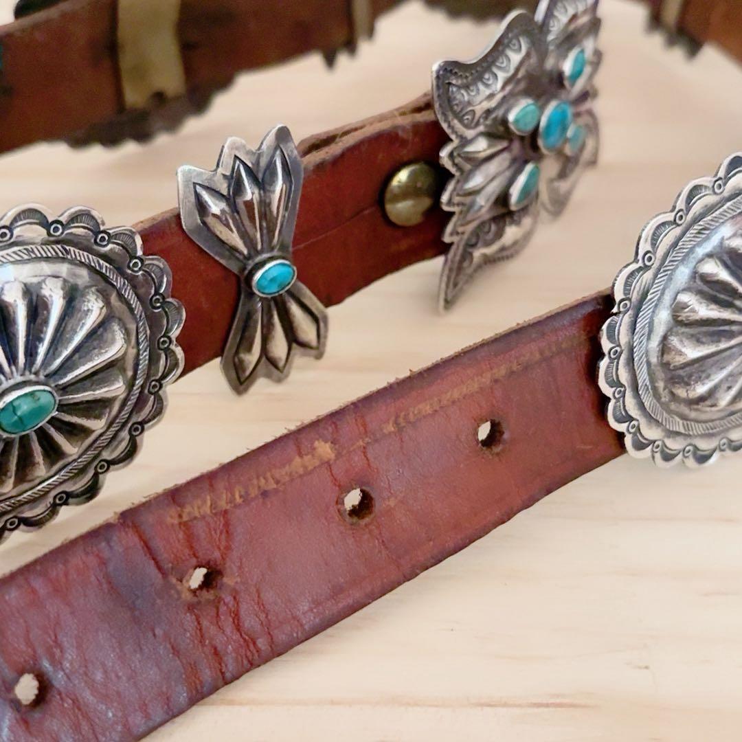 ヴィンテージ ナバホ ターコイズ コンチョベルト1920年代後半 オールドポーン