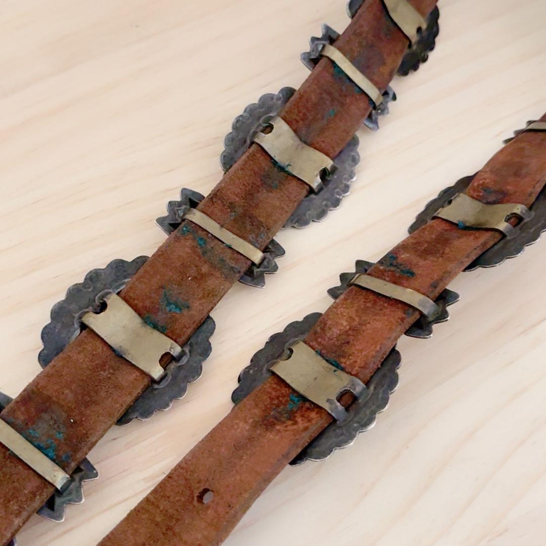 ヴィンテージ ナバホ ターコイズ コンチョベルト1920年代後半 オールドポーン