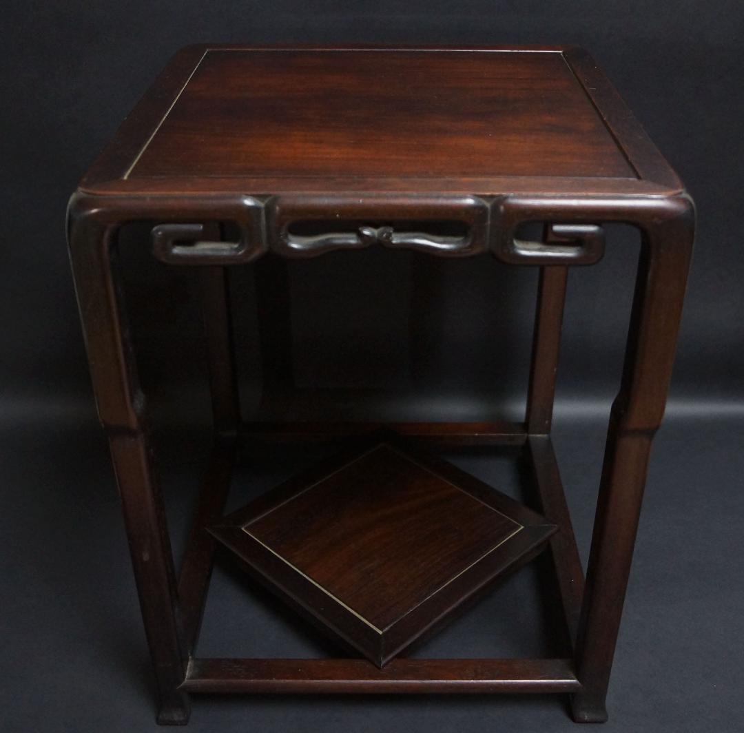 茶道具 老唐木紫檀 高台花台 飾台 香炉台 盆栽台高36.5cm/ 華道具時代物