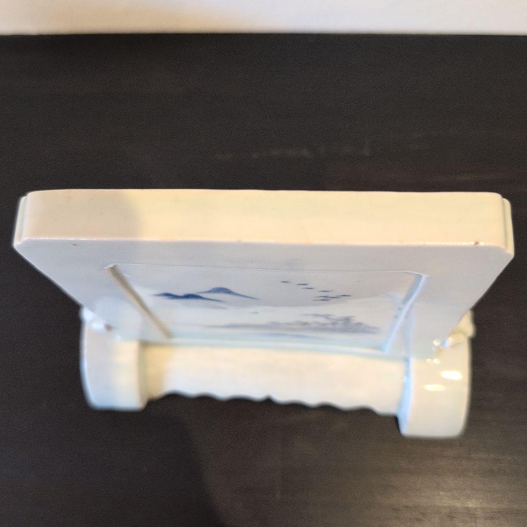 染付硯屏　山水図　文房具