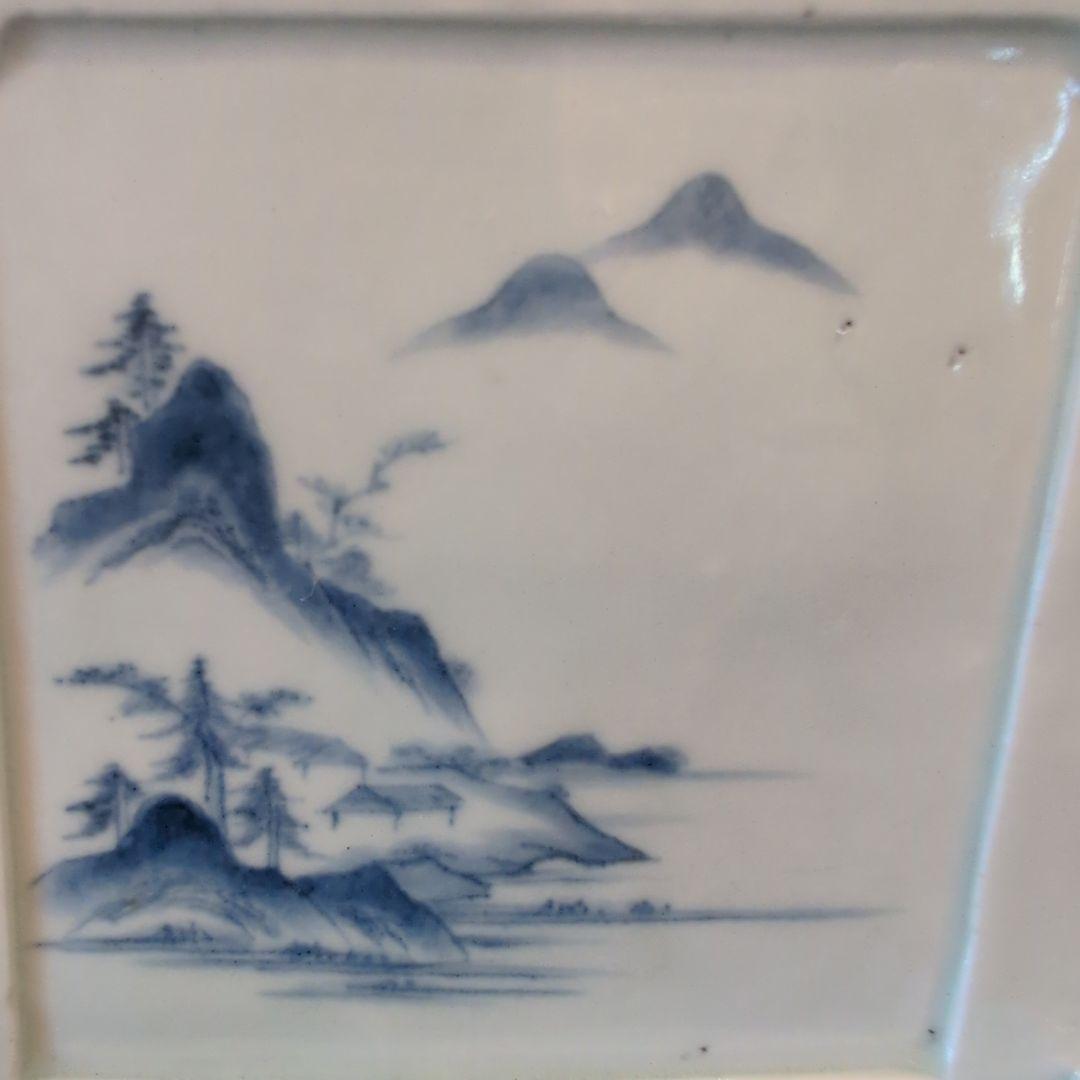染付硯屏　山水図　文房具