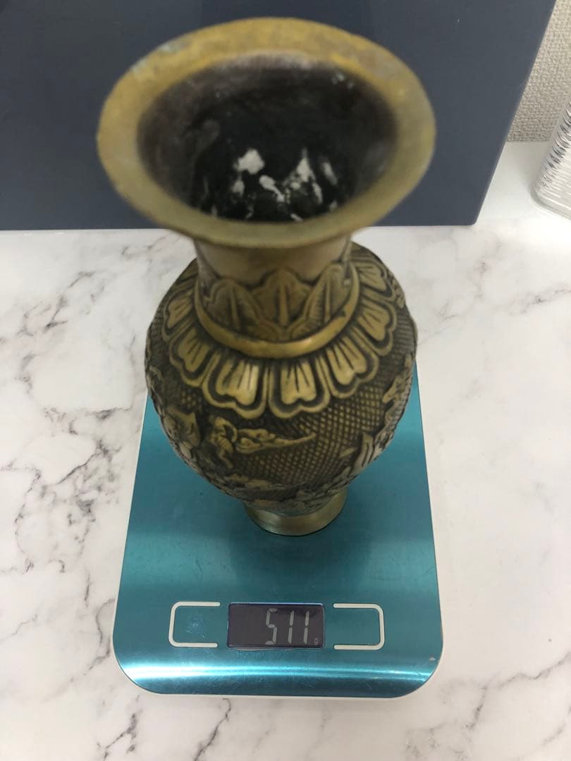 中国美術 骨董品 古美術 古玩 彫刻風景のブロンズ花瓶　中国 骨董品 大型