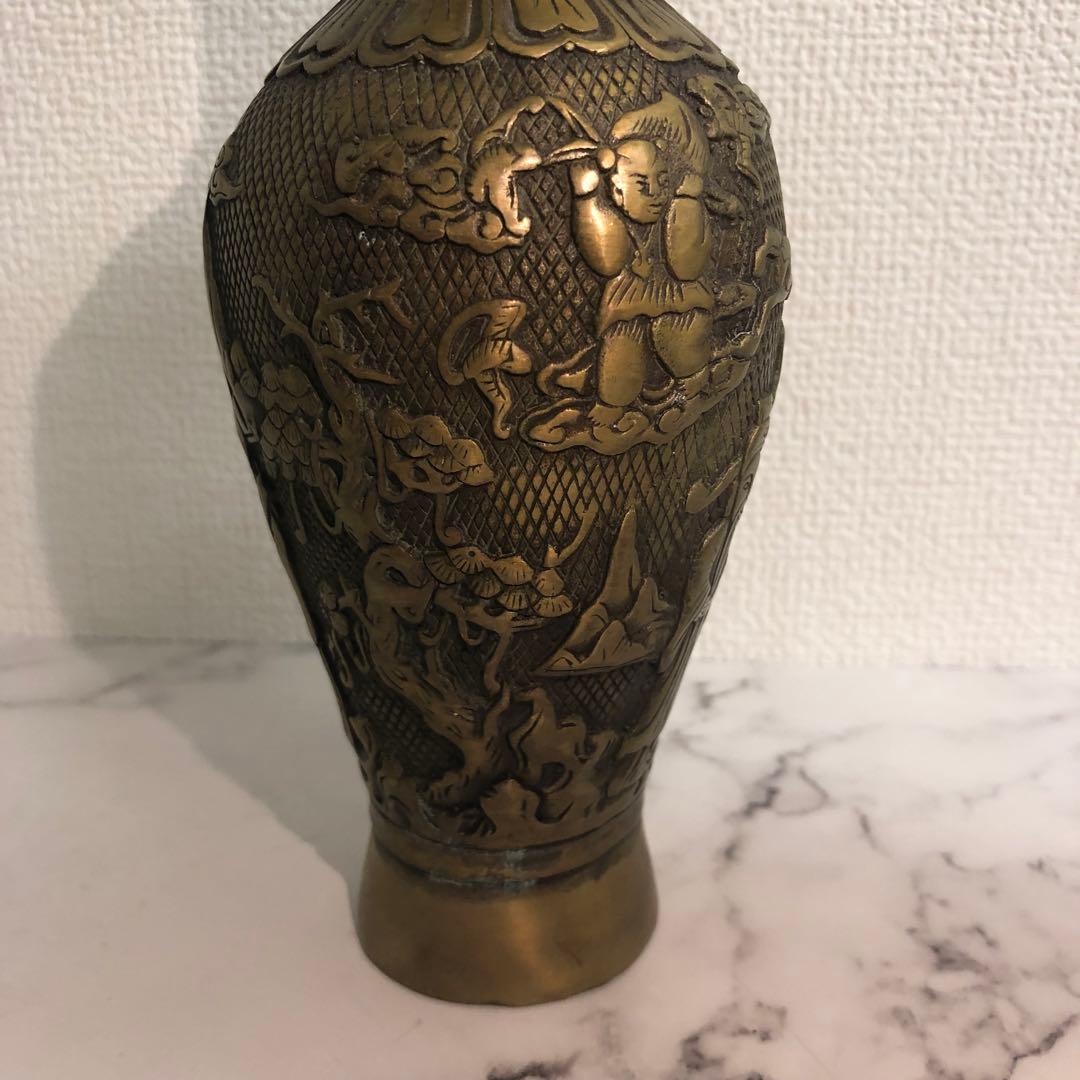 中国美術 骨董品 古美術 古玩 彫刻風景のブロンズ花瓶　中国 骨董品 大型