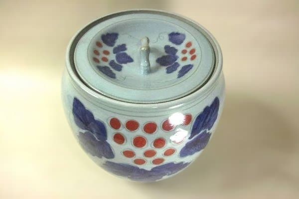 青地 水差し ぶどう絵 銘「春暁」茶道具 美品 未使用 紙箱