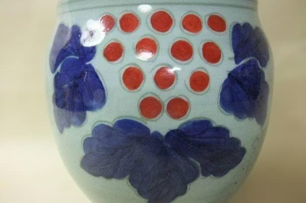 青地 水差し ぶどう絵 銘「春暁」茶道具 美品 未使用 紙箱