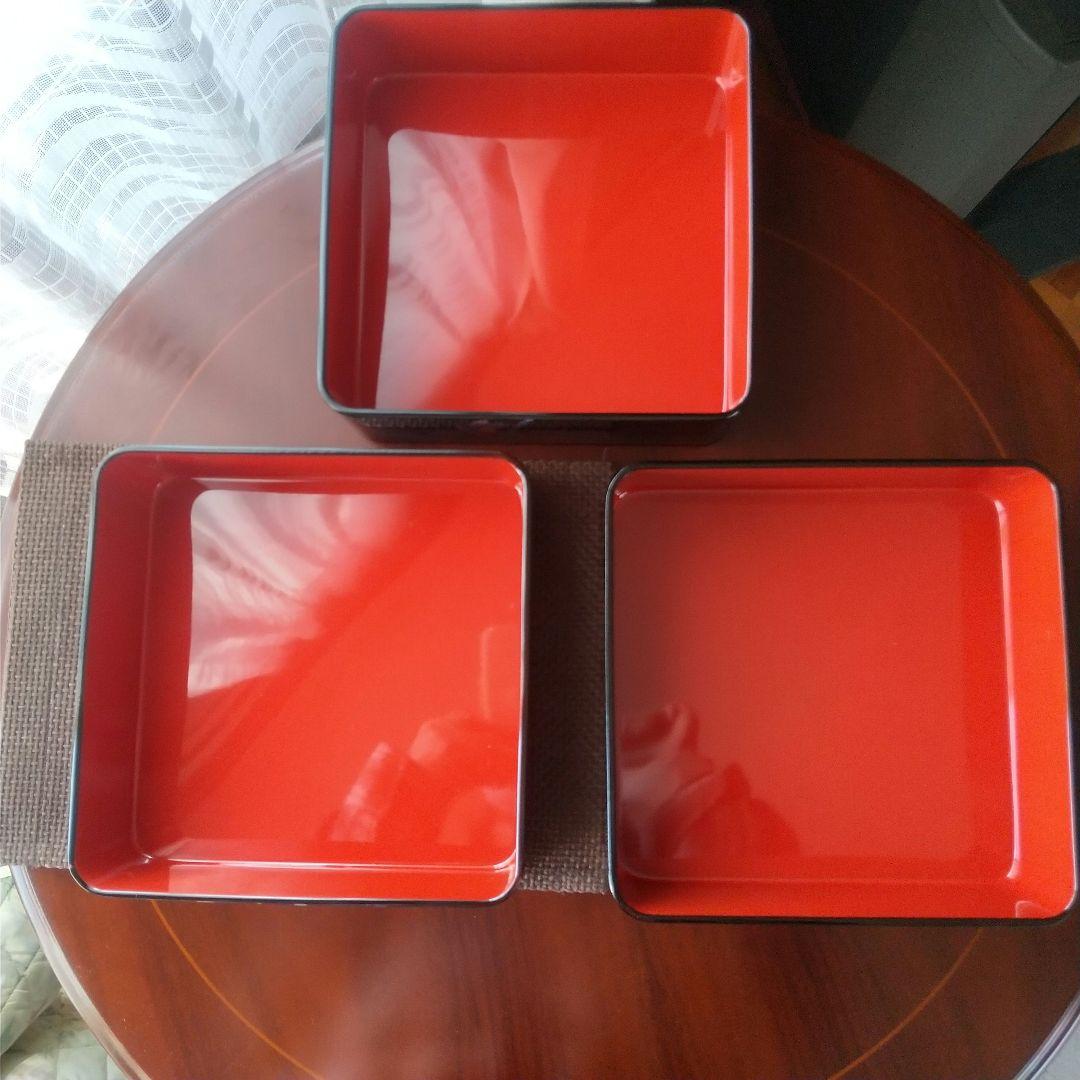 新品　会津塗　重箱 6.5寸 三段重　黒　春蘭