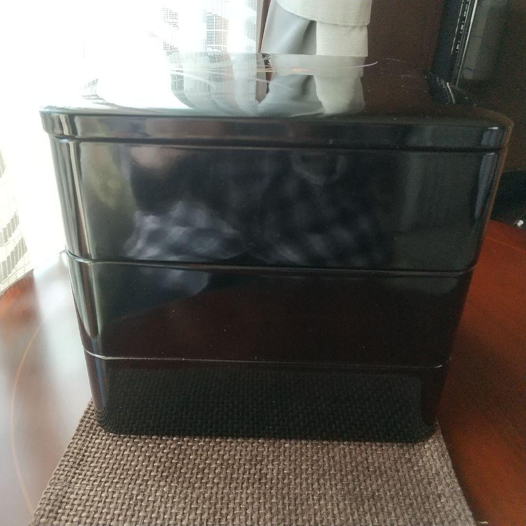 新品　会津塗　重箱 6.5寸 三段重　黒　春蘭