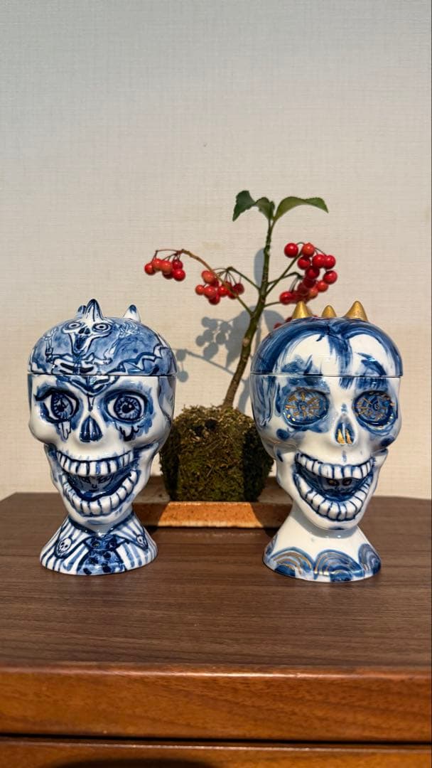 美品スカルデザイン（どくろ）の有田焼キャニスター