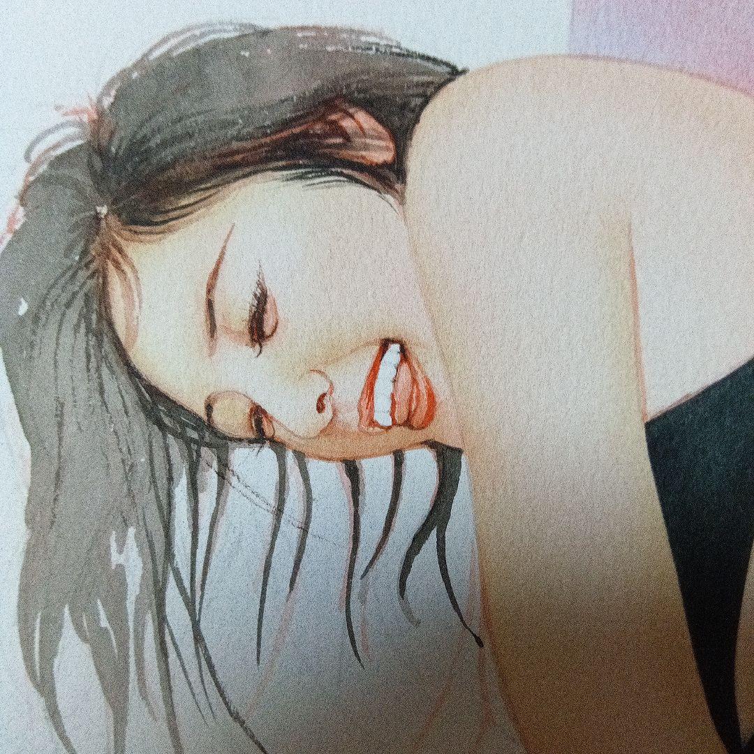 伊　春峰作「水とたわむれ」★水彩人物画・原画★自筆サイン入り！