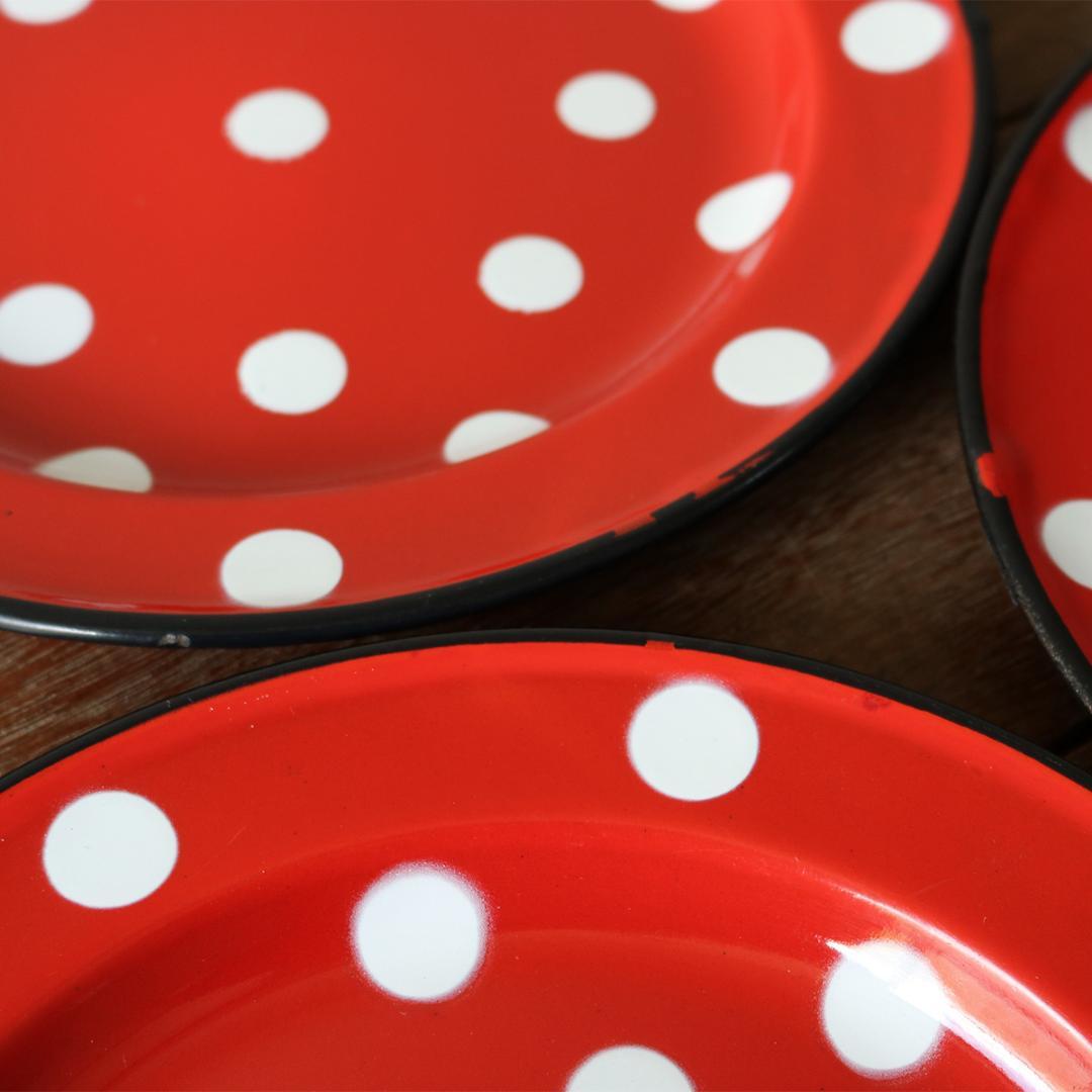 フランス アンティーク ホーロー ポルカドット プレート 24cm 3枚