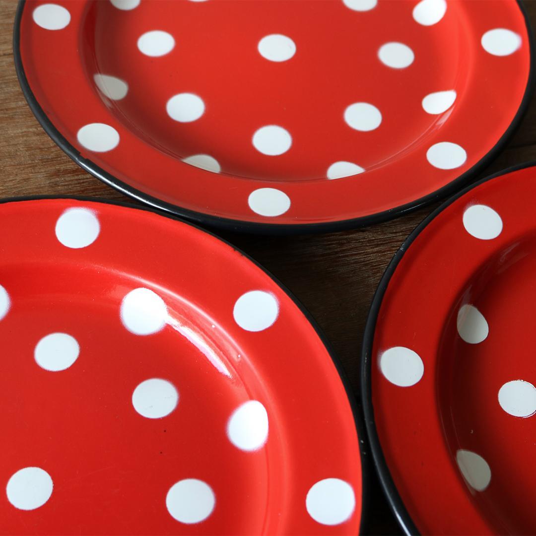 フランス アンティーク ホーロー ポルカドット プレート 24cm 3枚