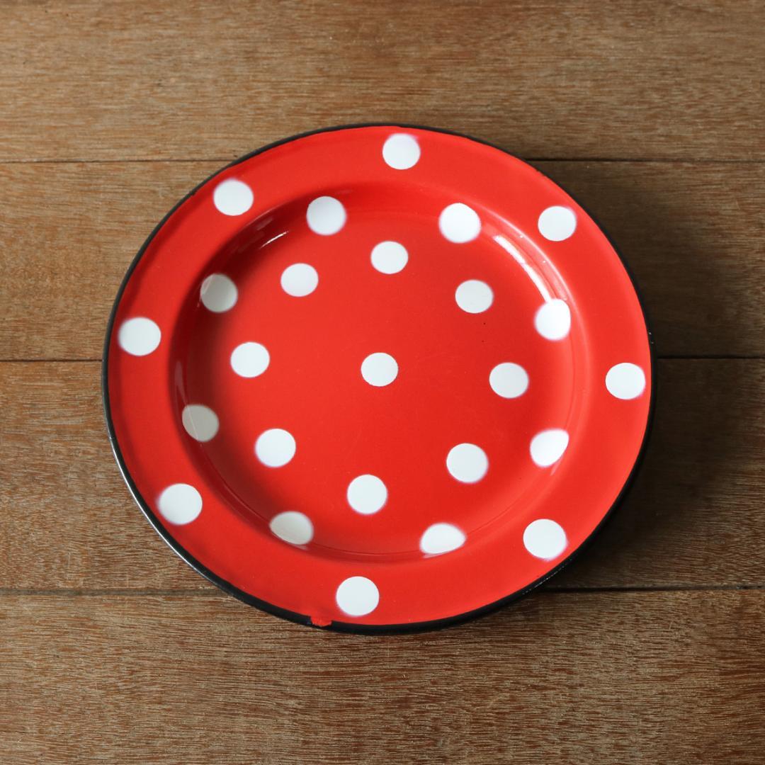 フランス アンティーク ホーロー ポルカドット プレート 24cm 3枚