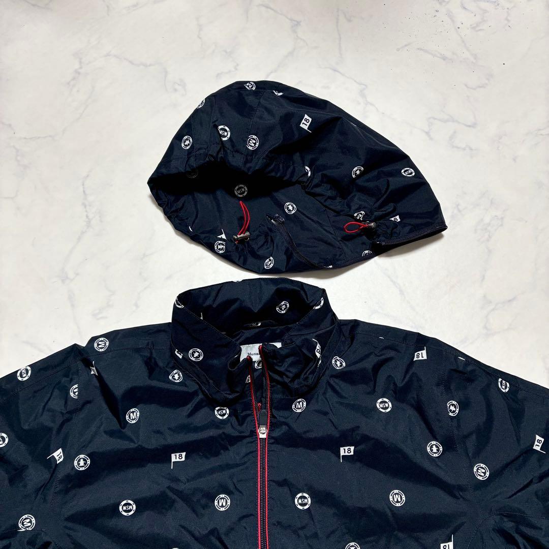 4way✨マンシングウェア レインスーツ ゴルフ セットアップ 総柄 紺色 XL