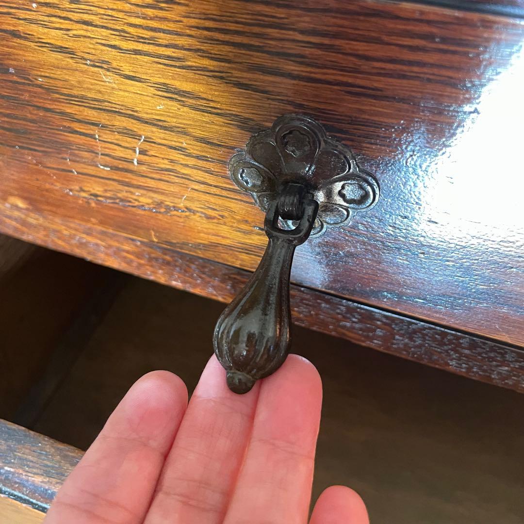 イギリスアンティーク　ミラー付きチェスト　オーク　柱ツイスト　3段引き出し