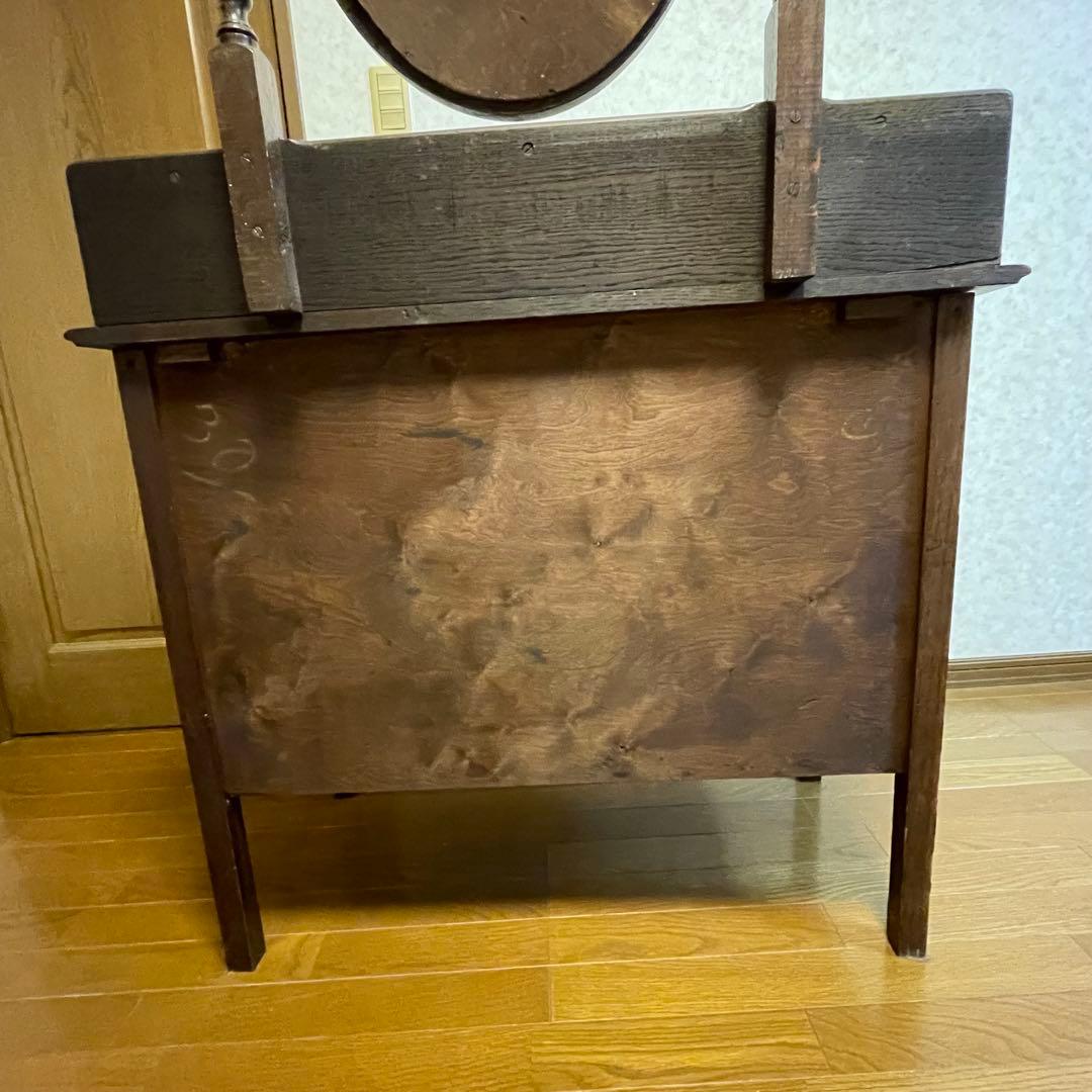 イギリスアンティーク　ミラー付きチェスト　オーク　柱ツイスト　3段引き出し