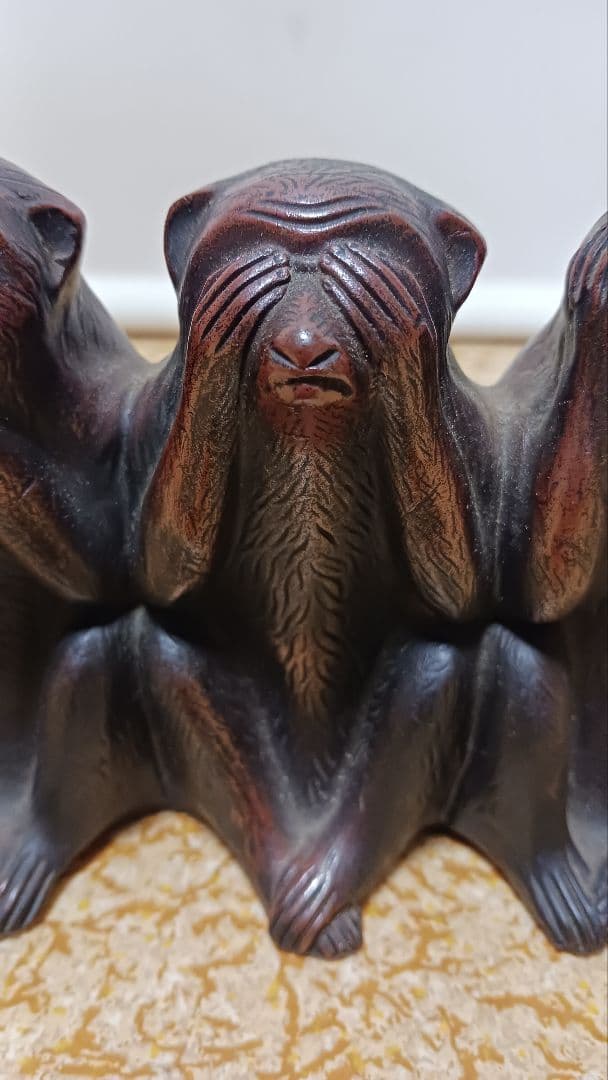 時代物　備前焼　三猿　置物　見ざる聞かざる言わざる　在銘　明治大正期　箱付