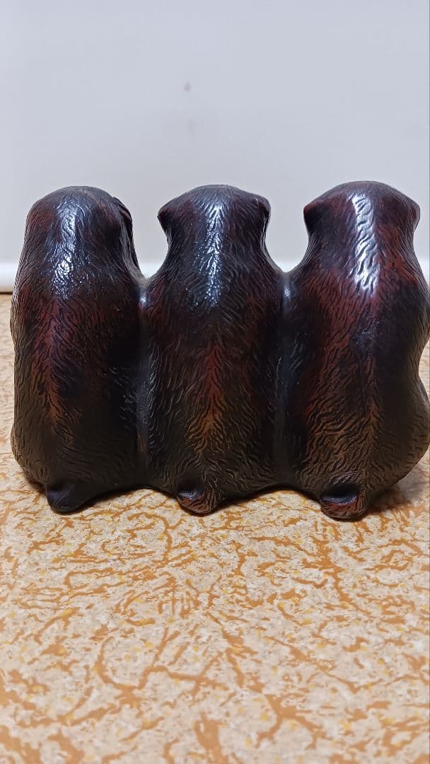 時代物　備前焼　三猿　置物　見ざる聞かざる言わざる　在銘　明治大正期　箱付