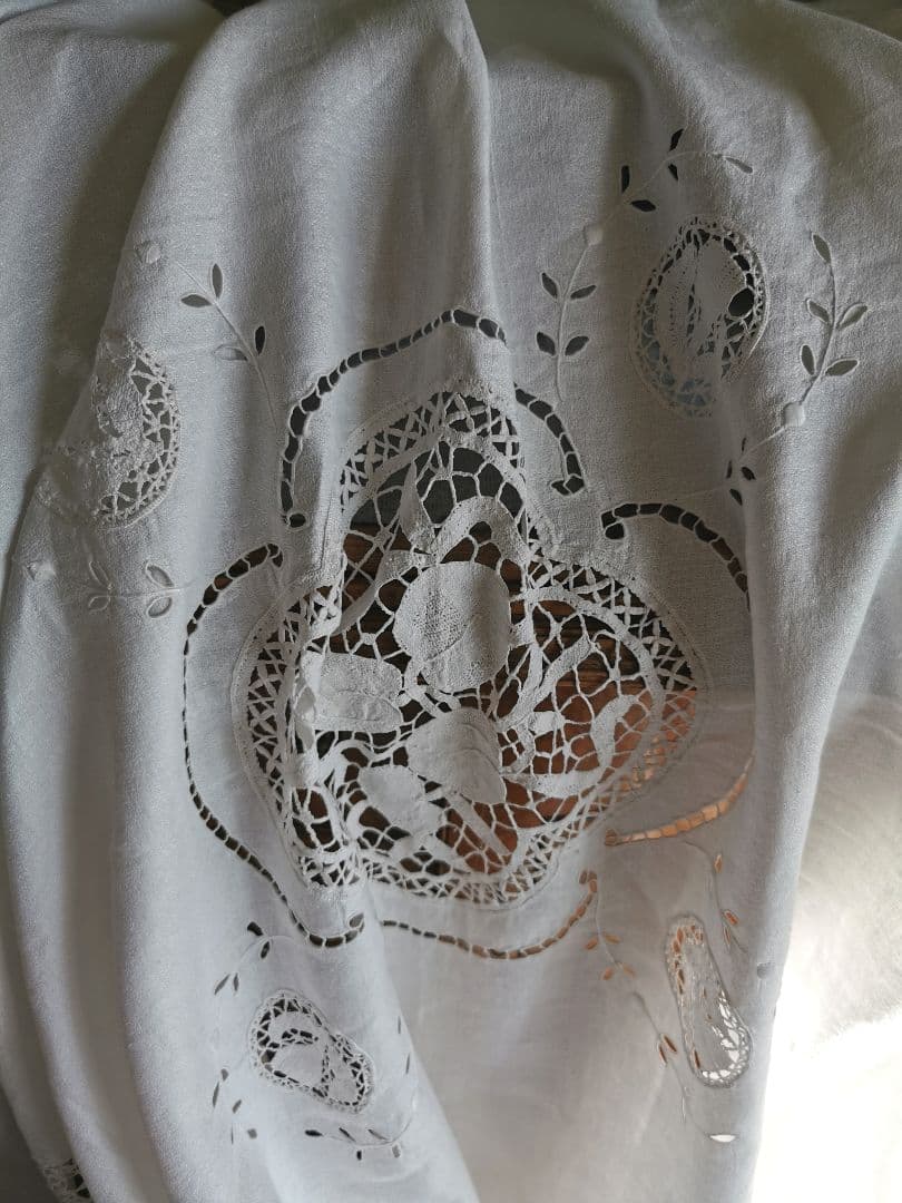 ご参照追加画像☘アンティーク フルーツボビンレース 刺繍ニードルワーク大判クロス
