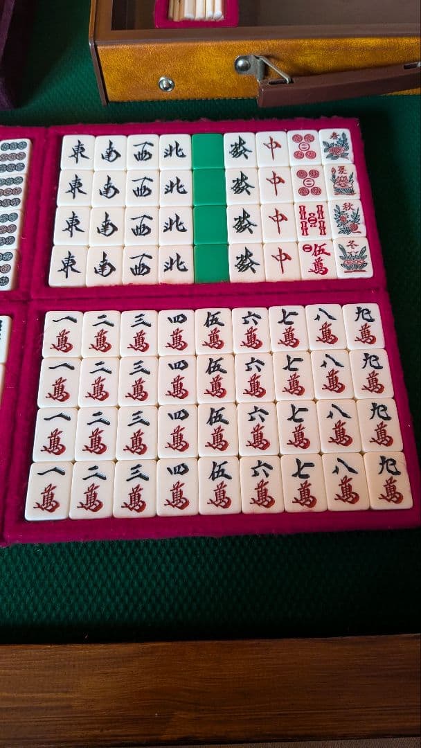 鶴一索　ミズノ丸一　ひまわり　背緑　27mm　＆東京麻雀　竹牌　チップ　セット