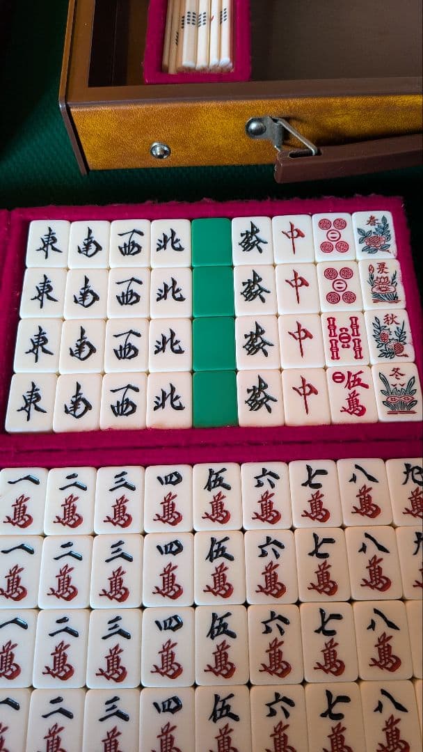 鶴一索　ミズノ丸一　ひまわり　背緑　27mm　＆東京麻雀　竹牌　チップ　セット