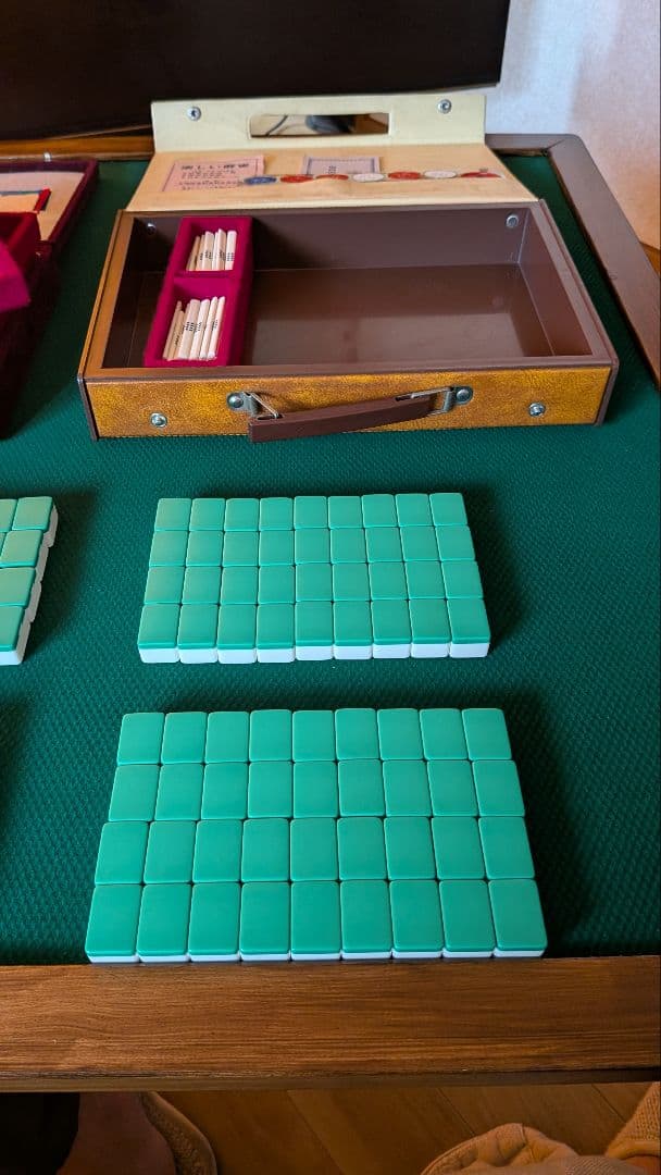 鶴一索　ミズノ丸一　ひまわり　背緑　27mm　＆東京麻雀　竹牌　チップ　セット