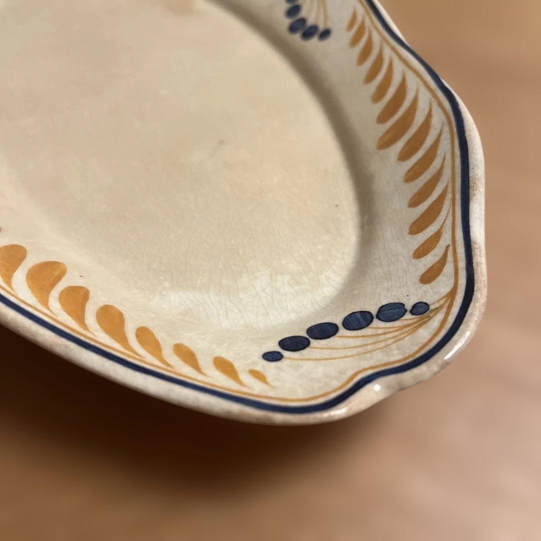 クレイユモントロー　ラヴィエ　オーバル皿アルザス　コウノトリの刻印　アンティーク