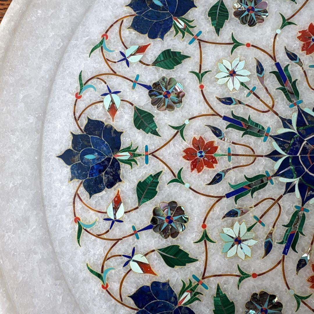 アグラ タージマハル 大理石 石象嵌 プレート 唐草模様 伝統工芸 インド