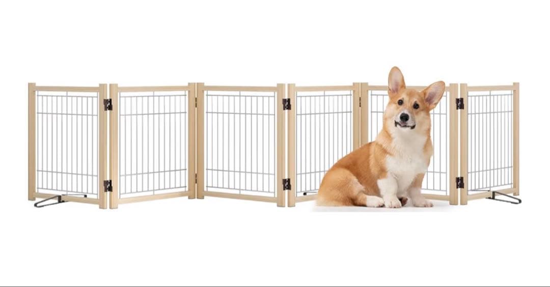 YOCAN 木製ペットゲート 室内犬用フェンス 幅351cm 高さ43cm