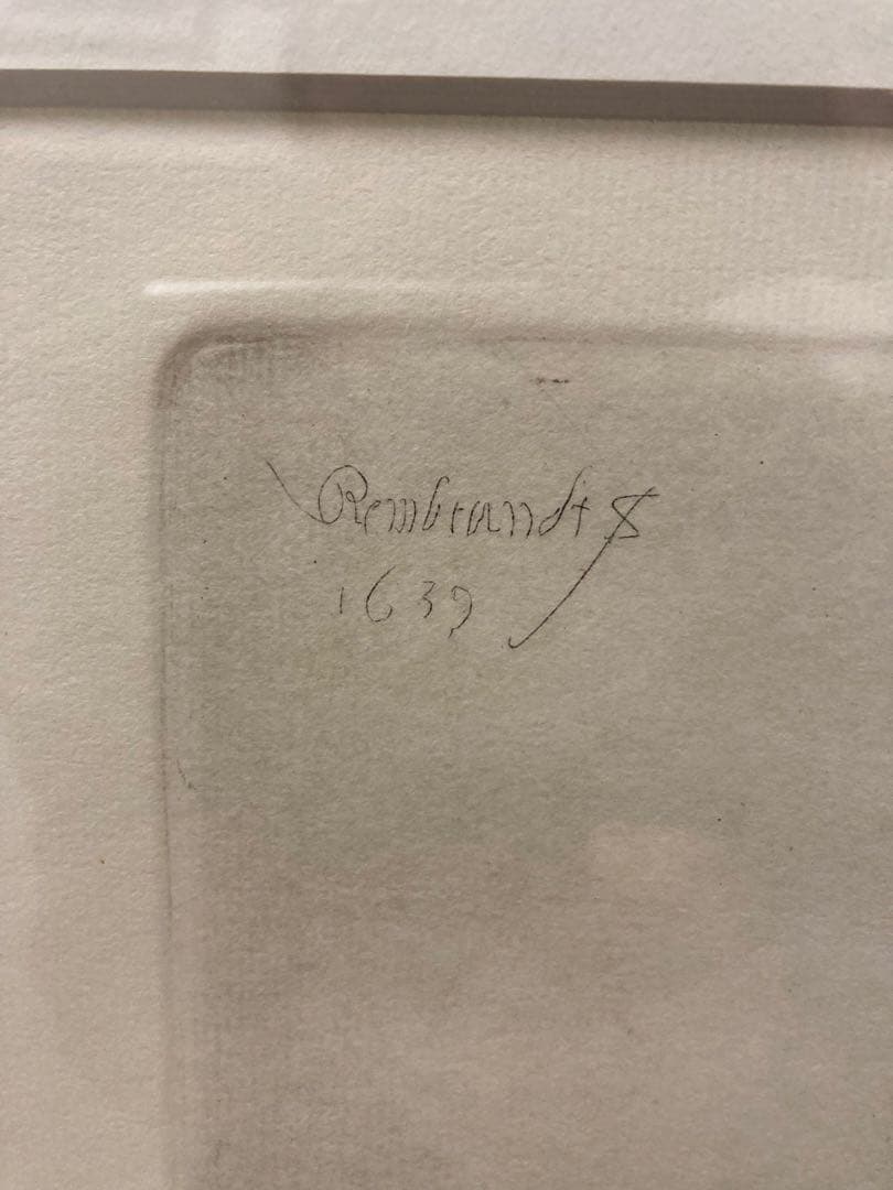 銅版画・エッチング【レンブラト】 「石の手すりに寄りかかる自画像」刷り師サイン