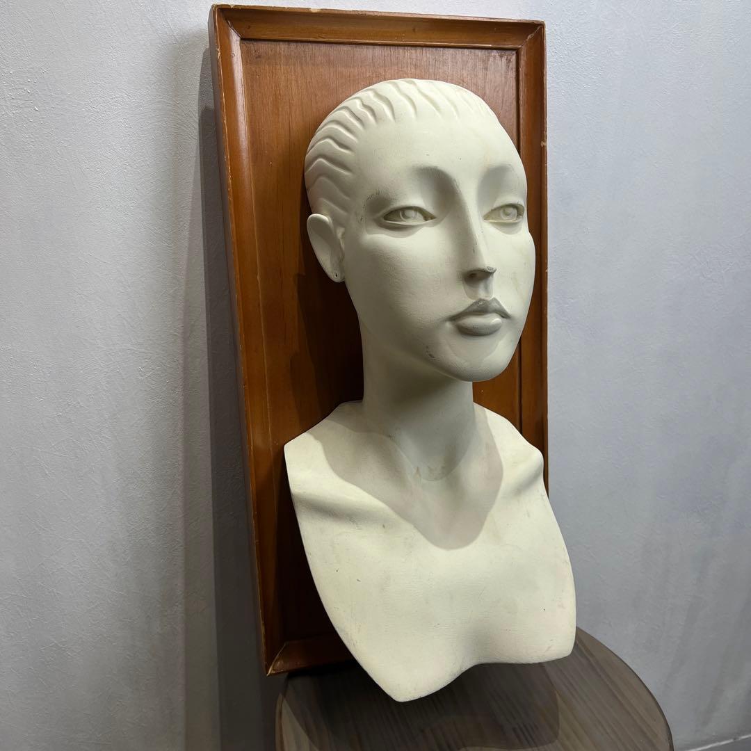 M02755 石膏アート　オブジェ　額付き　骨董品　インテリア　置き物