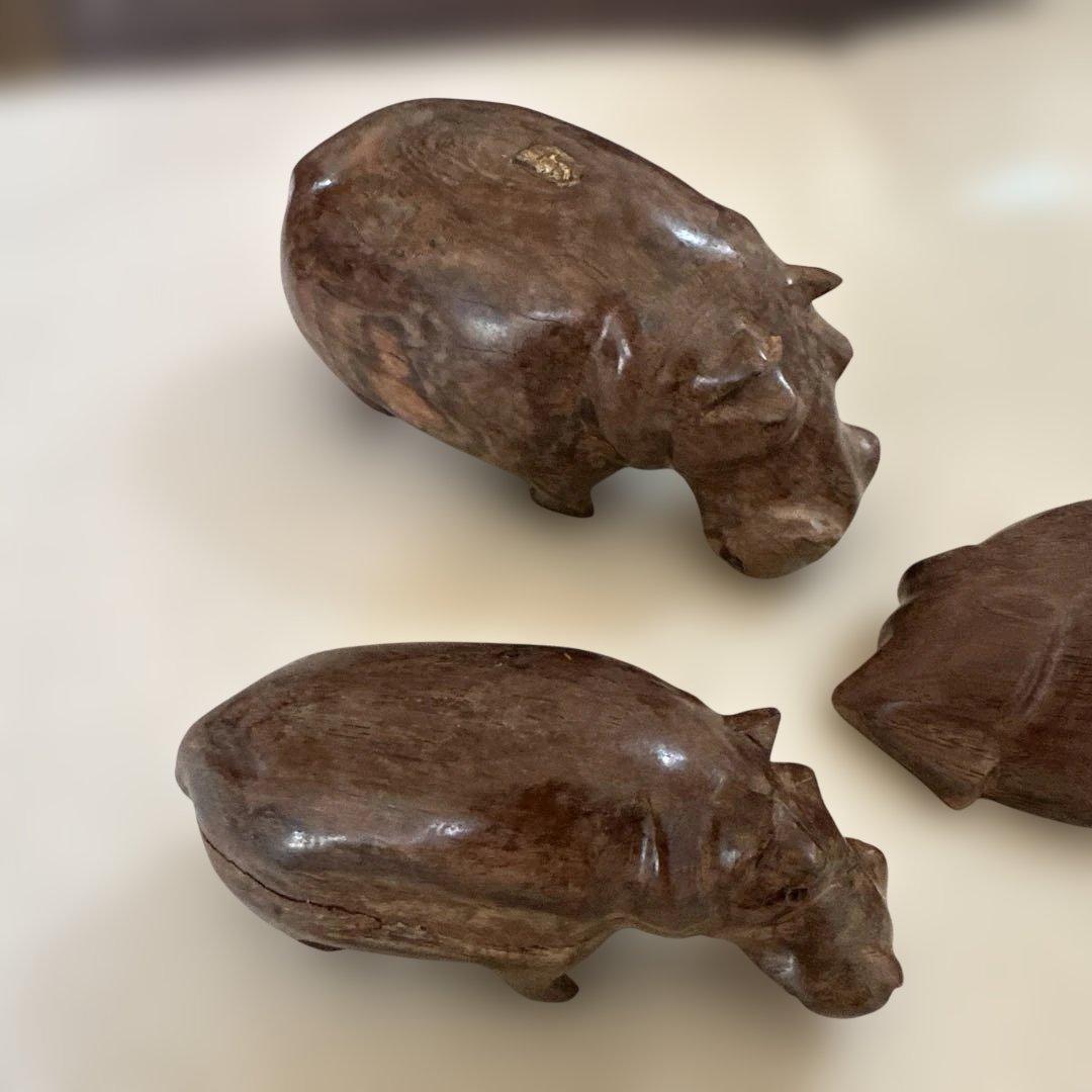 カバの石彫刻 3体セット
