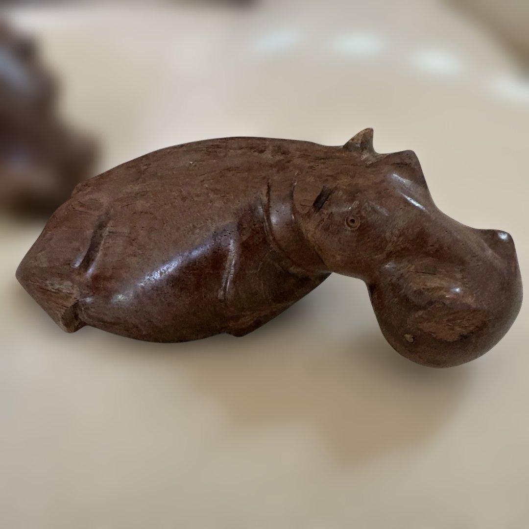 カバの石彫刻 3体セット