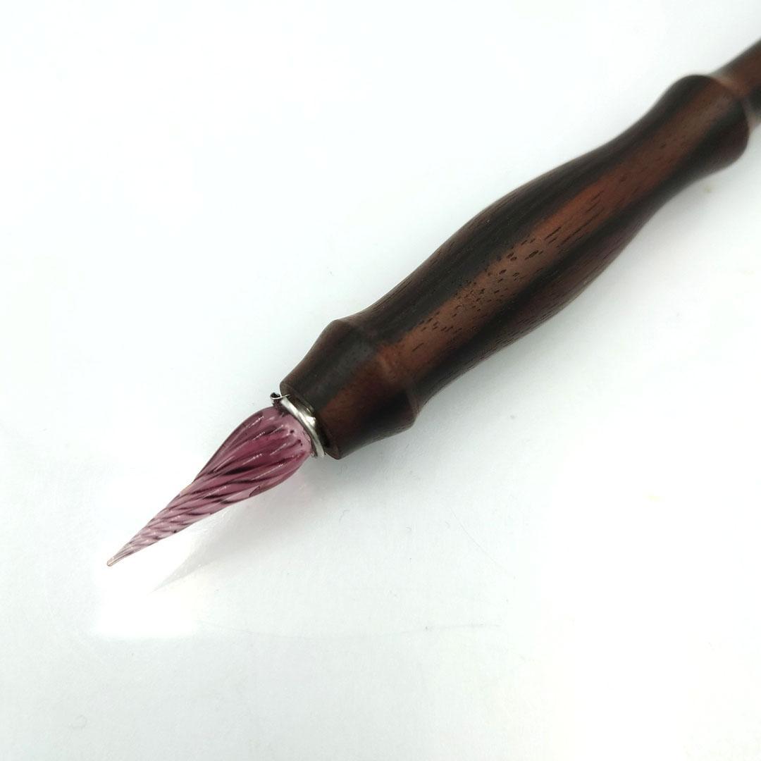 黒檀　ガラスペン木軸　No.7　パープルストライプアゲート　ボルトレッティ互換軸