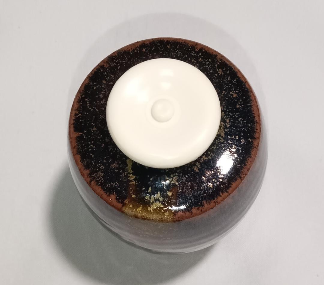 茶道具　京都清水焼　平安東山　笹田仁史作　肩衝茶入　牡丹唐草緞子仕覆付　美品！！