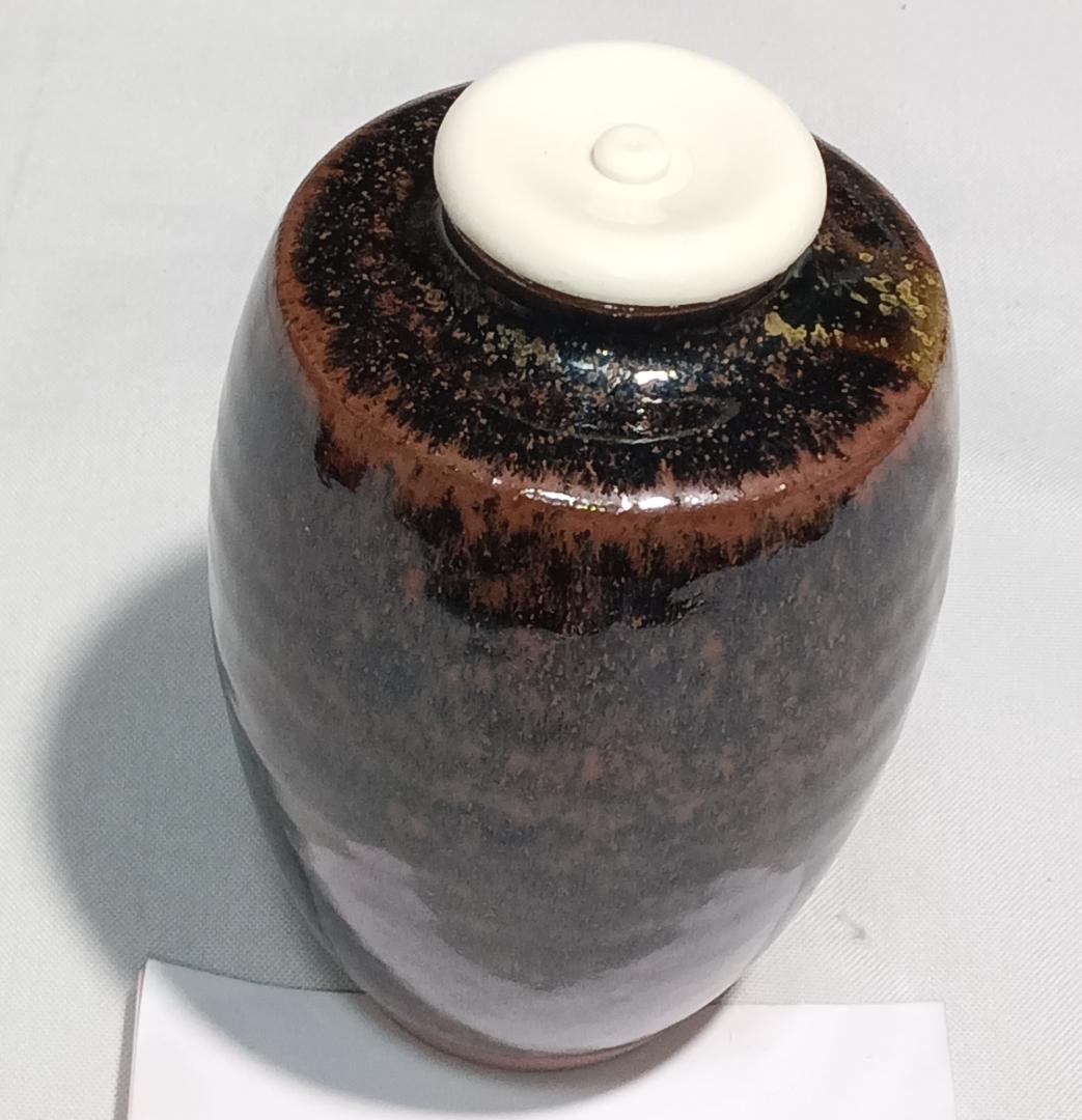 茶道具　京都清水焼　平安東山　笹田仁史作　肩衝茶入　牡丹唐草緞子仕覆付　美品！！