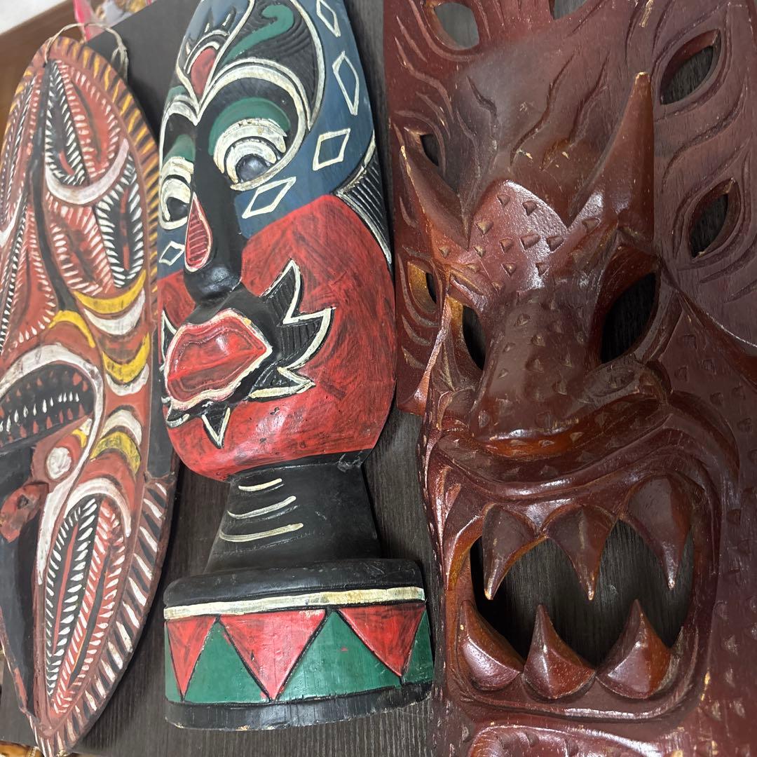 民族仮面 特大 木彫り 仮面 3点セット フィリピン パプアニューギニア 魔除け