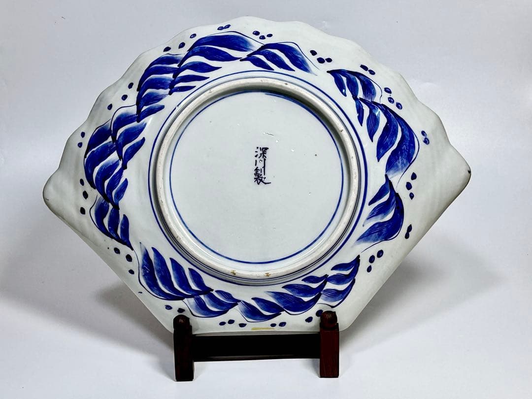 深川栄左衛門 染錦草花有職文扇形大皿 幕末 明治 香 蘭社 有田 伊万里