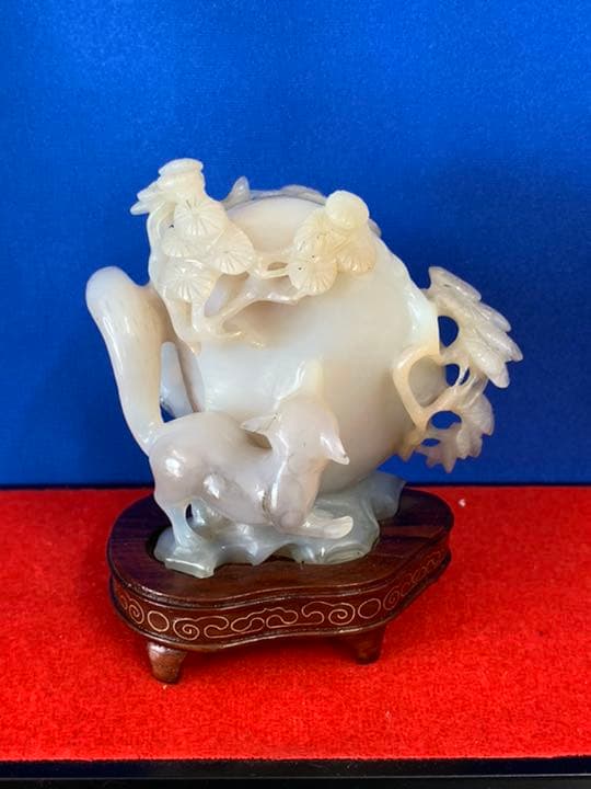 天然瑪瑙　リスと松　置物　飾物　MT-3-