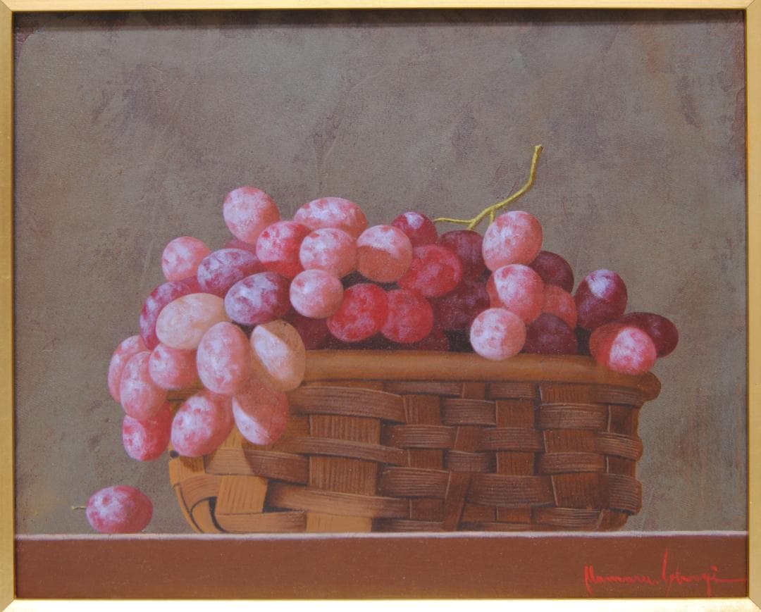 庄司守　籠のブドウ　Ｆ４　絵画　油彩画　油絵　静物画　葡萄