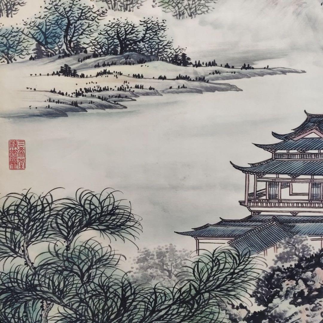 掛け軸 中堂 王時敏 山水画 翠岫瓊林図 中国画 水墨 山水風景