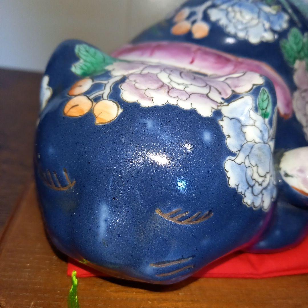 眠り猫　陶器　花　日本 vintage ceramic cat object