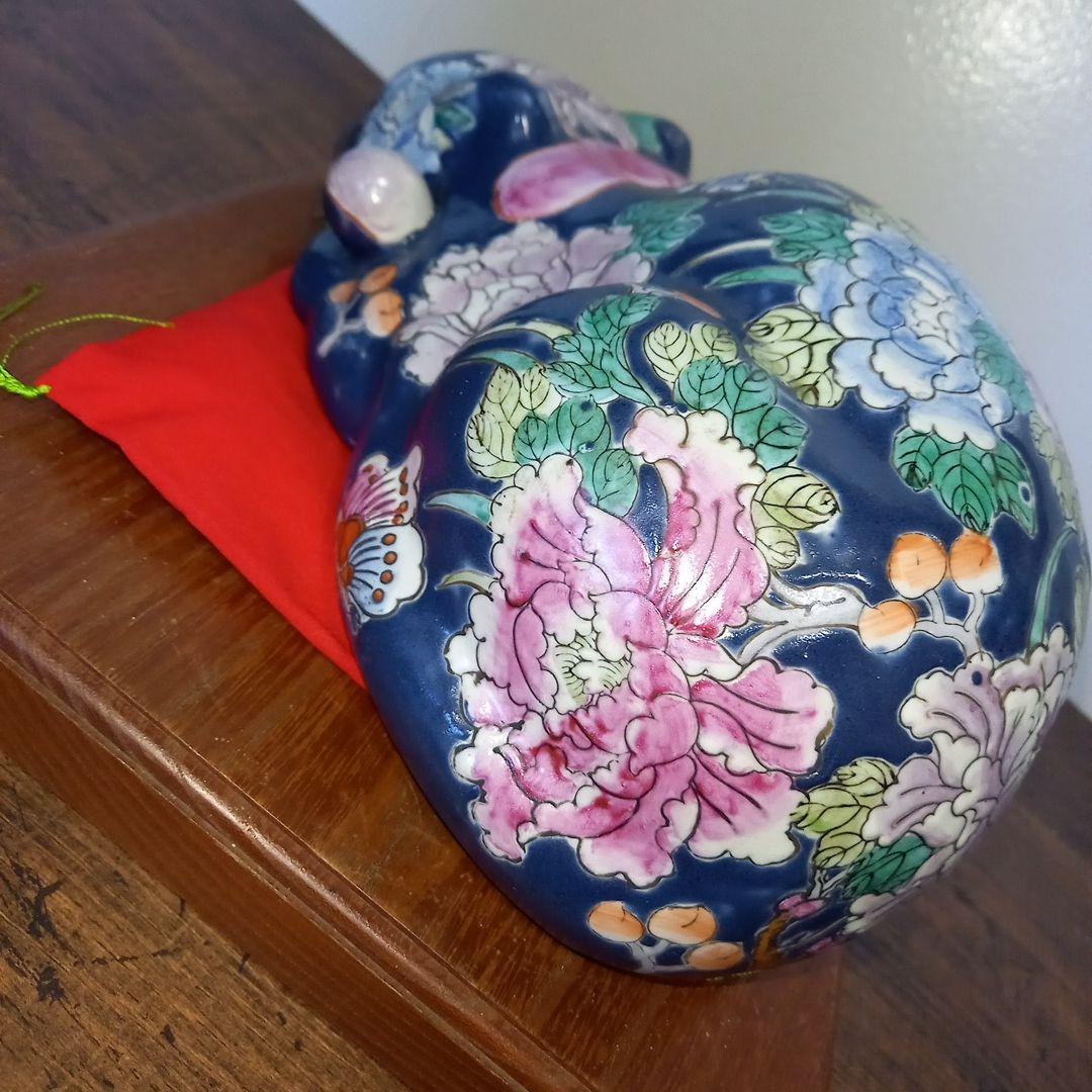 眠り猫　陶器　花　日本 vintage ceramic cat object